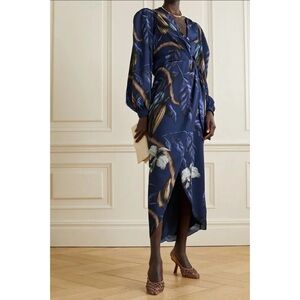 Johanna Ortiz Reino Vegetal‎ Printed Wrap Midi Dress in Blue Floral